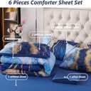 PERFEMET Watercolor Marble Printed Comforter Set Full Size 6 Pcs Blue Bed-in-A-Bag with Matched Bed Sheets Colorful Retro Artwork Style Bedding Comforter Sets(Blue, Full)