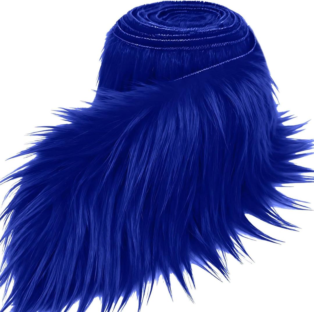Royal Blue 6x60Inch Faux Fur Shaggy Plush Faux Fur, Fabric Precut Strips Fluffy Fuzzy Faux Fur, Craft Beard Hair, Beard Miniature Dolls Rugs Mats Gift, Winter Halloween Christmas Costume Party Decor