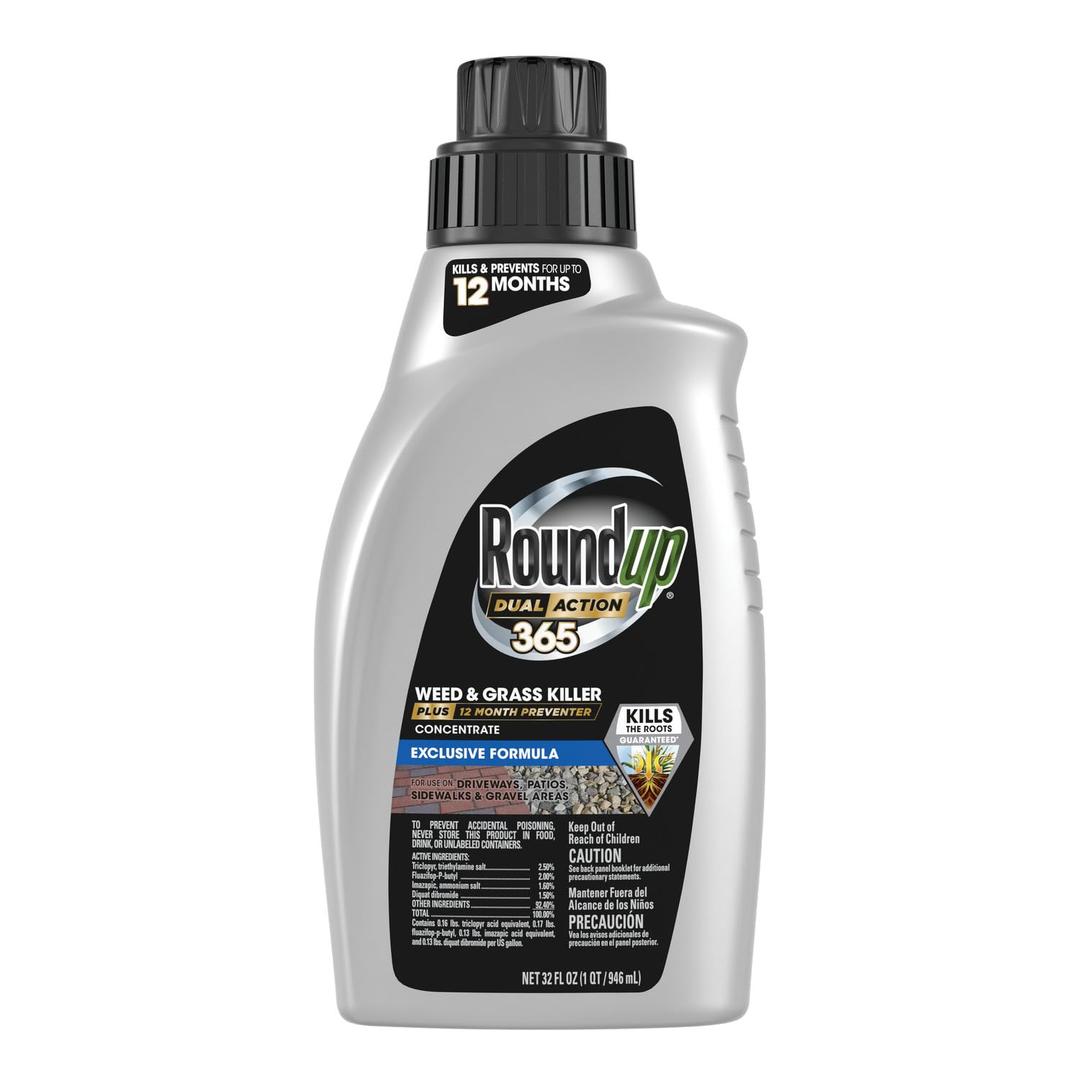 Roundup Dual Action 365 Weed & Grass Killer Plus 12 Month Preventer Concentrate, Kills & Prevents for up to 1 Year, 32 fl.oz.