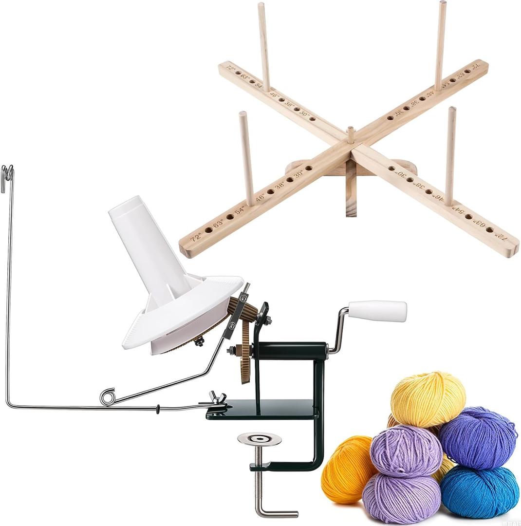 Lasnten Large Capacity Yarn Winder Swift Hand Operated Cake with Thread Cutter Scissor Wooden Yarn Swift for Crocheting Spinner Arts Crafts Knitting Accessories, 22.83 x 6 inches