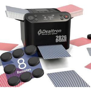 All-in-One Automatic Card Shuffler and Dealer, Versatile Card Games, Programmable Card Dealer, Card Shuffler 2 Deck, 360° Rotation, Ultra Quiet, Rechargeable, 12 Players (Jet Black+4 Remotes)