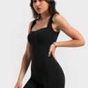 Women's Jumpsuit with Tummy Control,Square Neck Sleeveless Romper Short Body Suits for Workout Athletic Yoga,Black (Black, S)