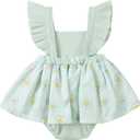 Valcatch Baby Girl Romper Clothes First Birthday Outfit Newborn Infant Ruffle Sleeveless Summer One-Piece Bodysuit Jumpsuit (Green)