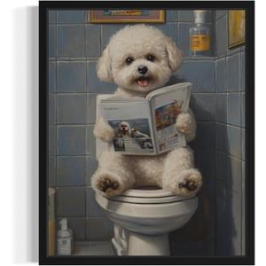 Bichon Frise on Toilet Unframed Wall Art Print Poster, Dog Bathroom Humor Decor Posters Prints for Restroom Home Picture Painting Artwork Gallery 7 (Bichon Frise, 20"L x 16"W, Unframed)