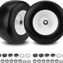 2PCS 13x6.50-6 Flat Free Tire and Wheel with 1/2" & 3/4" & 5/8" Precision Bearings and 4"-7.4" Centered Hub, Front Zero-Turn Smooth Tire Replacement for Riding Lawn Mowers Garden Tractor-White
