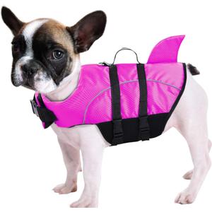 Ripstop Dog Life Jacket Shark Life Vest for Dogs, Safety Lifesaver with High Buoyancy and Lift Handle for Small and Medium BreedsRose Red M