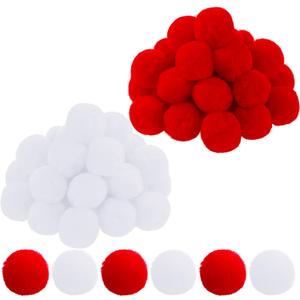 WILLBOND 50 Pcs Christmas Large Pom Poms for Crafts, 2 Inch Halloween Fluffy Pompoms Giant Acrylic Balls Holiday Costume Fuzzy Ball for DIY Crafts Supplies Party Decorations(Red, White)