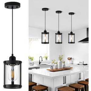 Black Pendant Lights Kitchen Island, 1-Light Modern Mini Hanging Light Fixtures with Clear Glass, Farmhouse Kitchen Pendant Lighting Over Island for Sink Dining Room, OS-3014-1PBK