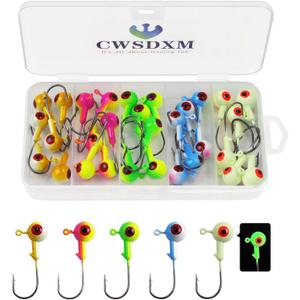 Fishing Jig Heads Assorted Size Round Painted Ball Head Hooks for Walleye Bass Trout Crappie Jig Heads Freshwater Saltwater,1/2oz 3/8oz 1/4oz 1/8oz 15-40pcs