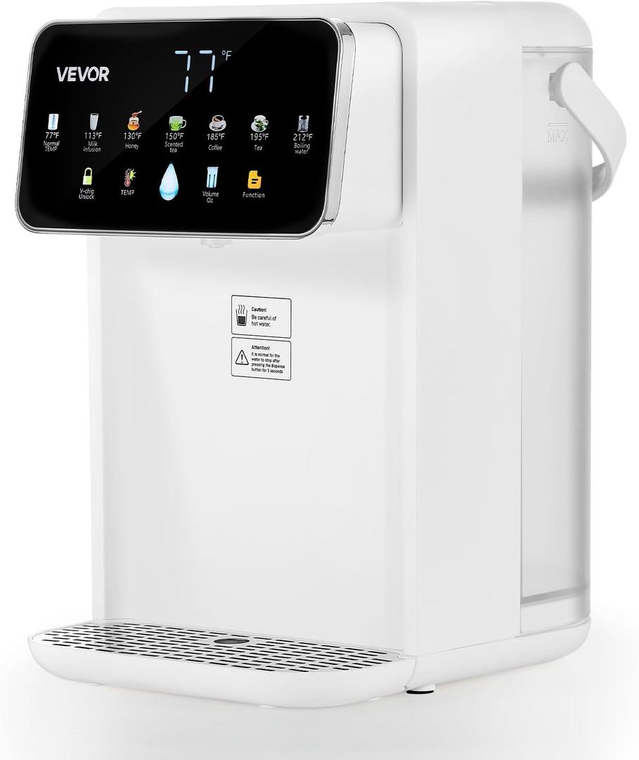 VEVOR Instant Hot Water Dispenser, Countertop Boiling Water Dispenser with Adjustable 7 Temperatures & 7 Water Volumes, 118oz Removable Water Tank, Quick Heating with Touchscreen & Child Lock for Home (3.7 Quarts)