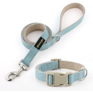 Plutus Pet Cotton Hemp Dog Collar and Leash Set, Adjustable Collar for Small, Medium, and Large Dogs, Heavy Duty and Soft on Skin, Light Blue, XS