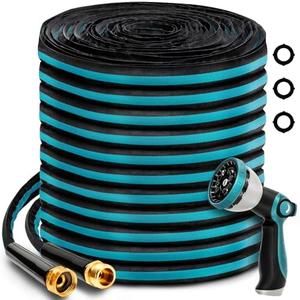 ESOHOSE 25FT Garden Hose, Non-Expandable Kink-Free Flexible Hose with 10 Spray Function Nozzle, Leakproof Lightweight 3/4’’ Brass Connector High Pressure Flat Water Pipe for Outdoor Yard Lawn