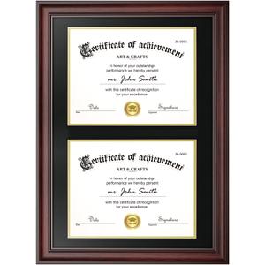 Yaetm Vertical Double Diploma Frame 14x20 for Two 8.5x11 Certificates, Degrees, Documents, Tempered Glass with Black Over Gold Acid-free Mats, Dual Diploma Frames, Mahogany/Black
