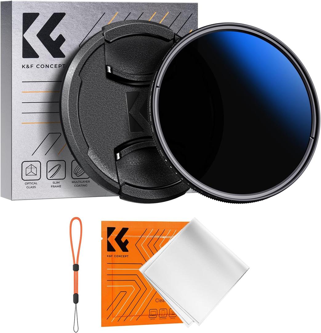 K&F CONCEPT 43mm Variable ND Camera Lens Filter ND2-ND400 (1-9 Stops) + Filter Cap + Cleaning Cloth 18 Multi-Layer Coatings Adjustable Neutral Density Ultra Slim Lens Filter (K-Series)