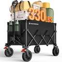 Wagons Carts Foldable, Collapsible Foldable Wagon 330lbs Capacity, Large Capacity Wagon Cart with All-Terrain Wheels,Heavy Duty Utility Wagon Cart with Brakes for Camping Shopping Sports (180L, Black)