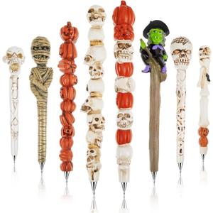 Lincia Halloween Skull Monster Novelty Pen 1.0 mm Halloween Pens Pumpkin Witch Mummy Skull Pen Writing Black Gel Ink Pens for Kids Adults Party Supplies Office School Desk Decors, 8 Styles (8 Pcs)