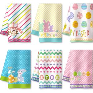 Oudain 6 Pcs Easter Kitchen Towels Happy Easter Bunny Eggs Cute Rabbits Dish Towels for Kitchen Drying Bathroom Housewarming Gifts Home Hand Towel Decoration 23.6 x 11.8 Inches