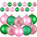 Simgoing 24 Pcs Pink Green Christmas Tree Ornaments 2.4 in Witch Christmas Balls Tree Decoration Princess Birthday Party Decor Witch Movie Accessories for Holiday Pastel Xmas Mantel Home Decor