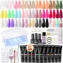 PEACECOLOR Poly Nail Gel Kit, 25 Colors Nail Extension Gel Starter Kit with Slip Solution and U V Light DIY Tools for Beginners with Everything