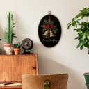 SHQIEUDH Moody Christmas Bells Oval Wall Art 8.6x11.4, Vintage Christmas Red Bow Framed Canvas Prints Artwork, Rustic Farmhouse Winter Holiday Oval Wall Hanging Decor for Living Room Home Bedroom