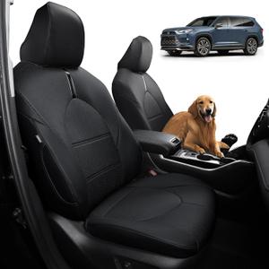 7 Seat Covers for 2025 2024 Grand Highlander Accessories, Car Seat Covers for Toyota Grand Highlander, Second Row Captain Chair, Side Airbag Compatibility,Full Set Leather Horizontal Pattern
