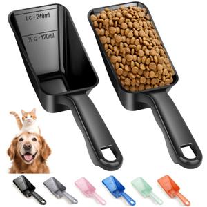 2 x 2-Pack Dog Food Scoop 1 Cup, Plastic Pet Food Measuring Scoop With Measuring Lines (1/2 & 1 Cup Markings) for Dogs, Cats, Fish, Bird（Black)