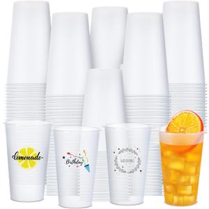 100 Pcs Clear Frosted Plastic Cups Bulk Blank Plastic Drinking Frosted Cups Disposable Party Tumblers for Wedding Painting Stadium Events Marketing (16 oz)