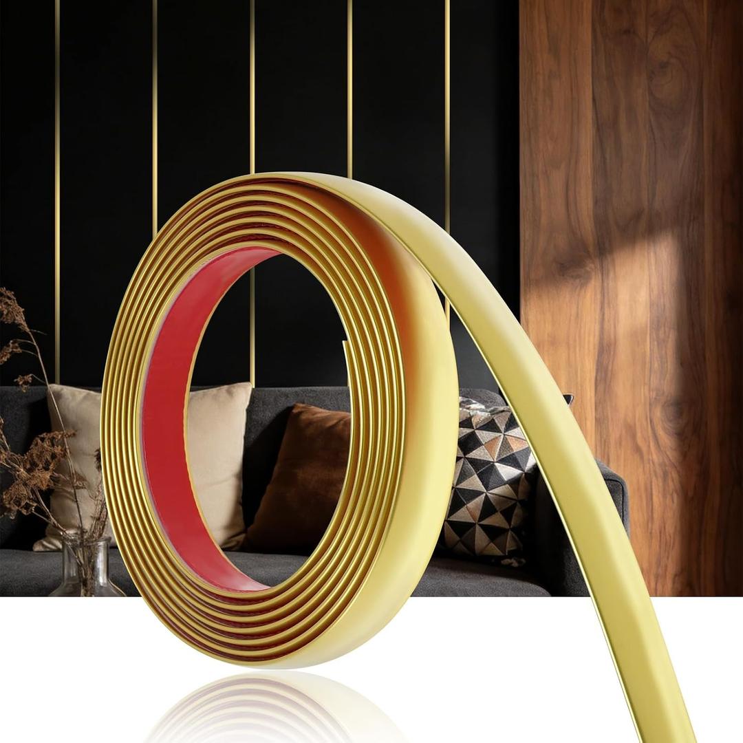 Gold Peel and Stick Wall Molding Trim 10FT | Self-Adhesive Molding Trim for Wall, Mirror Frame, Baseboard, Flexible Waterproof Decorative Edge