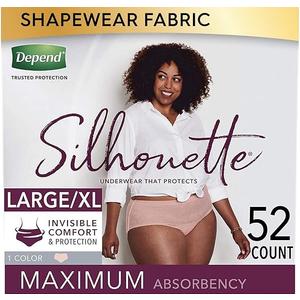 Depend Silhouette Incontinence Underwear For Women, Maximum Absorbency, L, Pink, 52Ct, 26 per pack