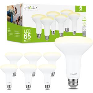 Sigalux Dimmable LED Flood Lights, BR30 Bulbs, 650LM 2700K Soft White, E26 Base, UL Listed, Pack of 6 (6 Count (Pack of 1), 65w-soft White)