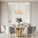 KSANA Gold Drum Chandelier, Modern Drum Pendant Light Fixture with Cream Glass Shade for Dining & Living Room, Bedroom, Foyer and Kitchen