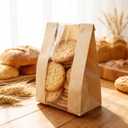 WYTAOHZL 100PCS Cookie Bags 7.48 x 3.93 x 2.36 inch Brown Paper Bags with Stickers Kraft Bakery Bag with Window for Cookies Snacks Candies