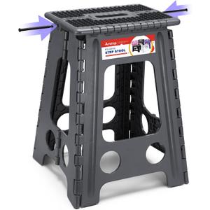 ACSTEP 17.5 Inch Folding Step Stool for Adults and Kids, Non-Slip Plastic Foldable Stepping Stool, Collapsible Folding Stool with Handle Holds Up to 400lbs for Kitchen, Dot Grey (1 Pack)
