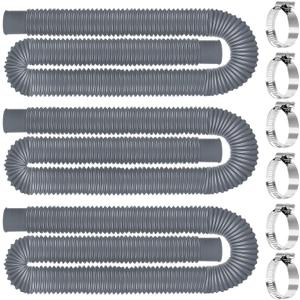 Replacement Pool Hoses for Above Ground Pools 1 1/4, 59"" Long Filter Pump Hose, 3 Packs Pool Pump Hose with 6 Metal Clamps (Grey), Gray