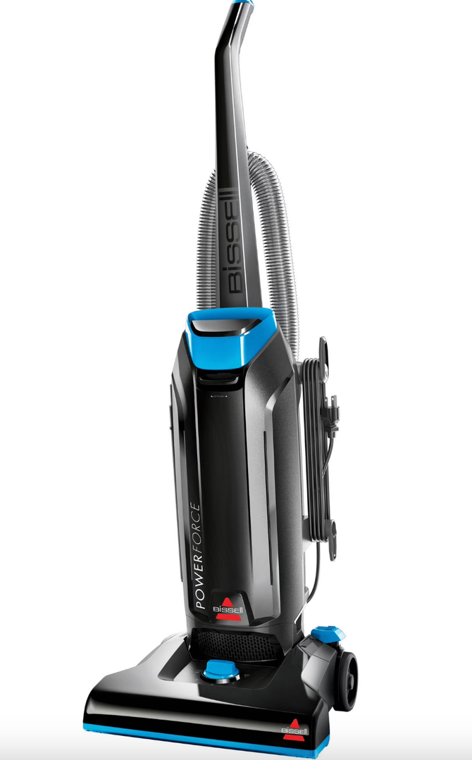 BISSELL PowerForce Bagged, Upright Vacuum, Powerful Suction, Allergen Filtration Bags, Flexible Reach, 1739, Black & Blue