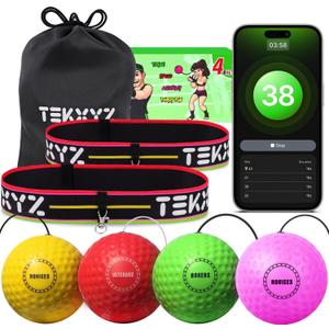 TEKXYZ Reflex Ball Family Pack with Counter App | Online Community for Boxing Ball, Ideal for Coordination, Punching, Stress Relief, Home Workouts & Fitness | Stocking Stuffer Gift for All Ages