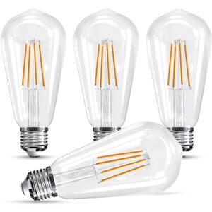 Jensense Edison LED Light Bulbs E26 Bulb 60 watt Equivalent Dimmable Light Bulbs 2700K Warm Soft White Vintage 7W Edison Bulbs 110V 120V 800 Lumen CRI90, 4 Pack