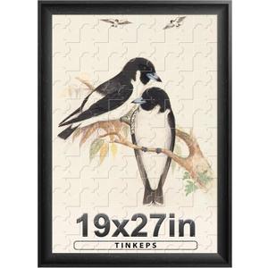 19x27 Picture Frame Black with Black Backboard, Wooden Curved Extra Wide Edges Puzzle Frame, Vintage Style Poster Frame 19x27 for Wall Decor.