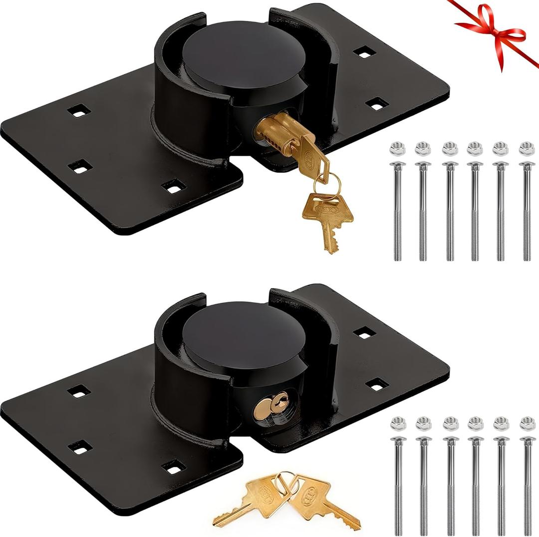 2 Pack Van Door Locks Keyed Alike, 73mm Heavy Duty Solid Steel Hidden Shackle Padlock and Hasp Set, with 4pcs Keys and 80mm Screws for Vans, Trucks, Gates, Trailer Black