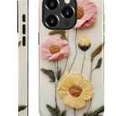 Case for iPhone 13 Pro Max Case,Faux Embroidery Boho Floral Design - Hybrid Dual Protection Silicone + Hard PC Shockproof Full Body Cover Slim Anti-Scratch Protective Case for Men Women