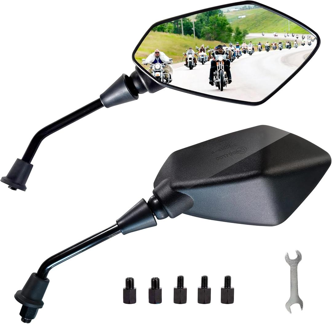 MAMIKO Universal Motorcycle Rear View Mirrors for M8 M10 Threaded Bolt Double Take Mirror Mount Compatible with Motorcycle Scooter Moped Polaris Sportsman Honda ATV Dirt Bike Cruiser (BLACK1)