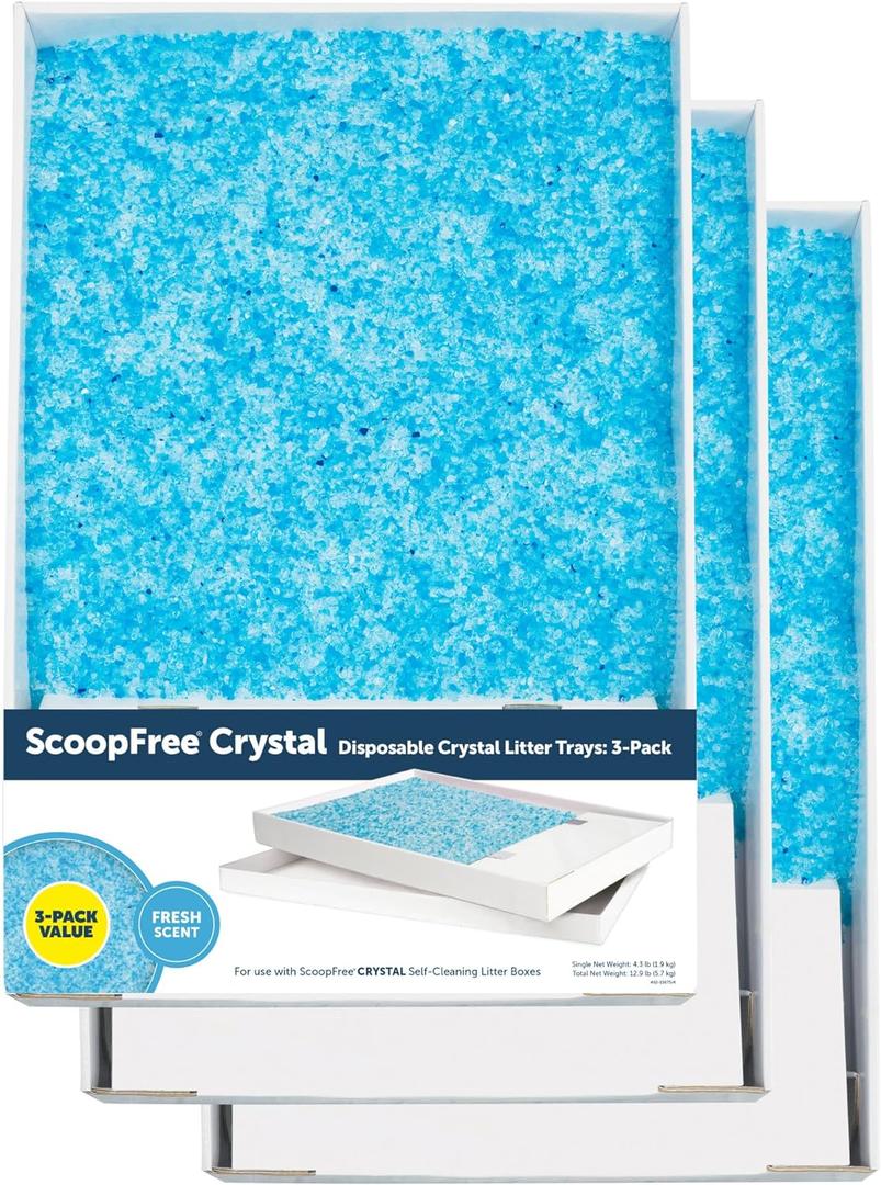 PetSafe ScoopFree Crystal Cat Litter & Refill Tray with Lid, Fresh Scent, 4.3 Lb Bag with Each Tray, Pack of 3 (3-Pack)