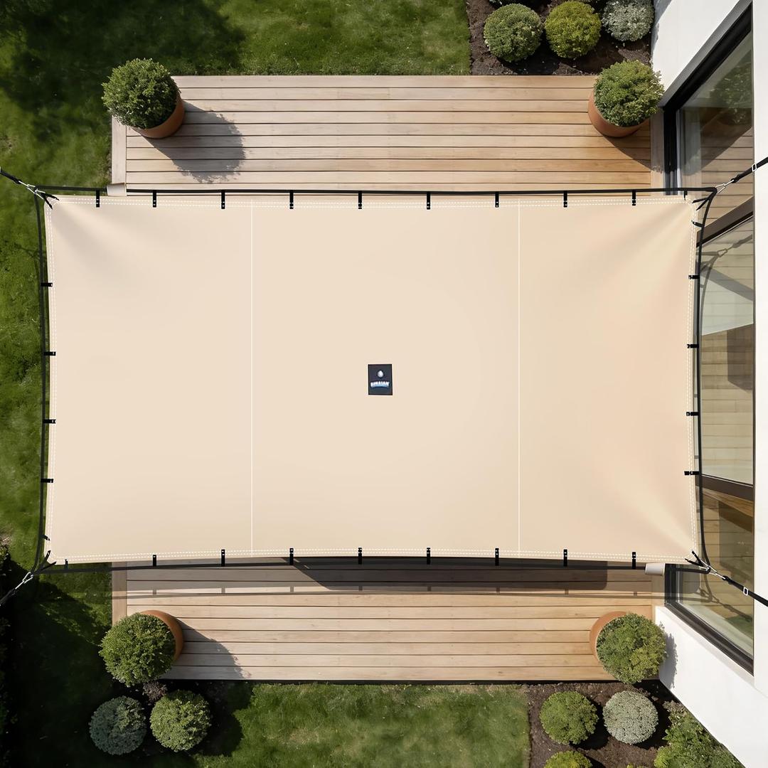SIHAIAN Sun Shade Sail 14'x26' Waterproof Rectangle Double-Rope Shade Sail 500D Heavy Duty UV Block Sunshade Canopy for Backyards, Patios, Gardens, Outdoor Activities and Facility Beige