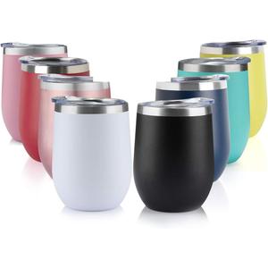 8-Pack 12 OZ Stainless Steel Wine Tumbler With Lid - Double Wall Vacuum Insulated Travel Cup for Coffee, Cocktails, Ice Cream (Combination Color)