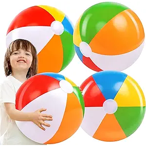 JOYIN 4-Pack 20" Beach Balls - Large Rainbow Beach Ball Inflatable Pool Toys for Party Supplies Decorations, Adults Kids Birthday Luau Summer Beach Water Games Beachball Party Favors