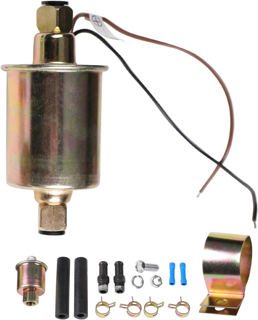 Universal 12V Electric Fuel Pump 3/8" Inlet and Outlet 5-9 PSI 30 GPH for Gasoline and Diesel Carburetor Engines E8012S