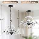 Luvkczc Black Chandelier,Vintage Flower Glass Pendant Light Fixture,Mid Century Ceiling Light Fixture for Dining Room, Kitchen, Living Room, Bedroom Hallway Porch,3 Lights