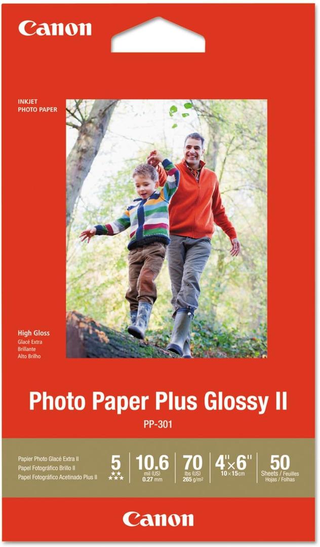 Canon Glossy Photo Paper Plus II, 4"x6"(50 Sheets)