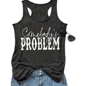 AEARGIV Womens Somebody's Problem Tank Tops Country Music Tees Western Cowboy Cowgirl Shirt (Medium, Dark Grey 1)