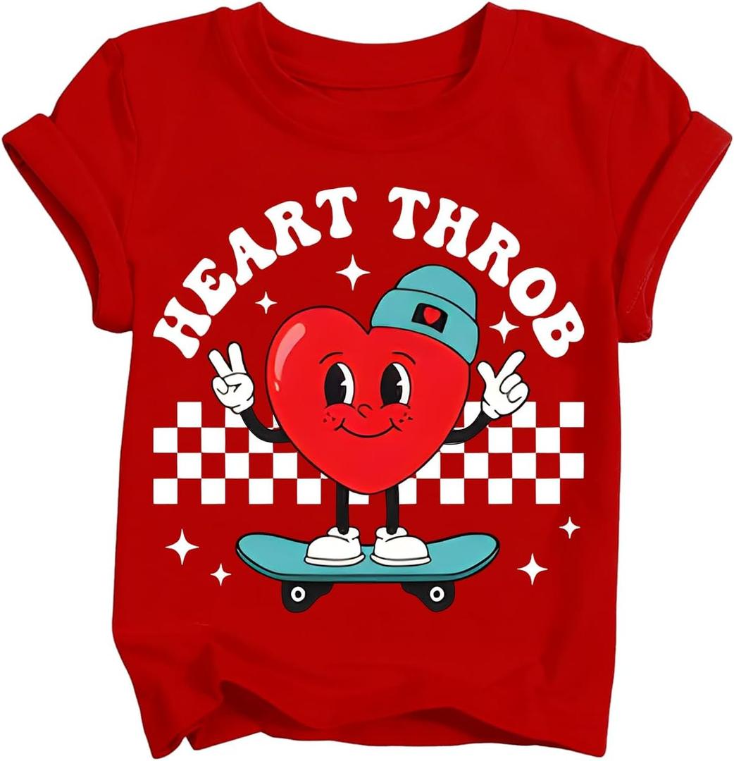 Boys Valentines Day Shirt Kids Valentine Heart Throb T-Shirts Toddler Funny Love Tee Top 2026 Red (4-5 Years)